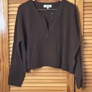 Madewell Re(sourced) Cashmere Chocolate Brown Henley Sweater Boxy Fit Sz Large
